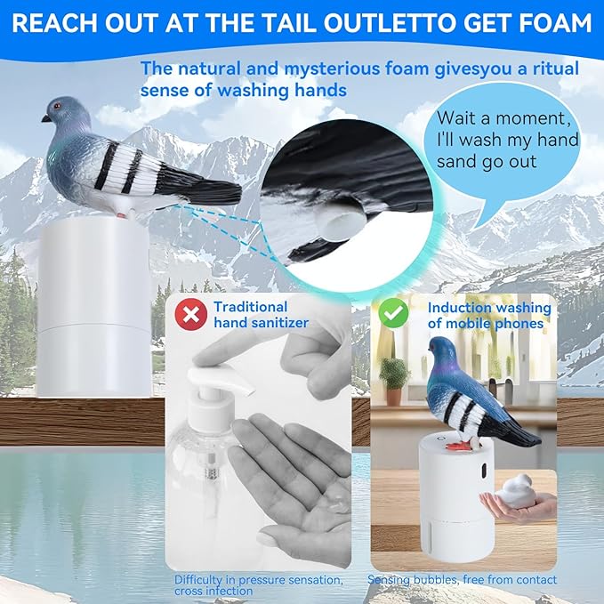 Peace Bird Foam Soap Dispenser-Pigeon And Bald Eagle Shaped Foam Hand Washer, Suitable for Kitchen and Bathroom, Automatic Liquid Soap Dispenser, Touchless Battery Powered Hand Washer (Pigeon (white))