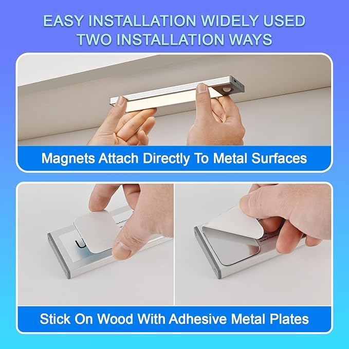 Under Cabinet Lighting, 3200mAh Wireless Motion Sensor Light Indoor, 180lm Rechargeable Battery Operated LED Closet Lights, Magnetic Under Counter Lights for Kitchen Stair (8 Inch, Cool White, 2 Pack)
