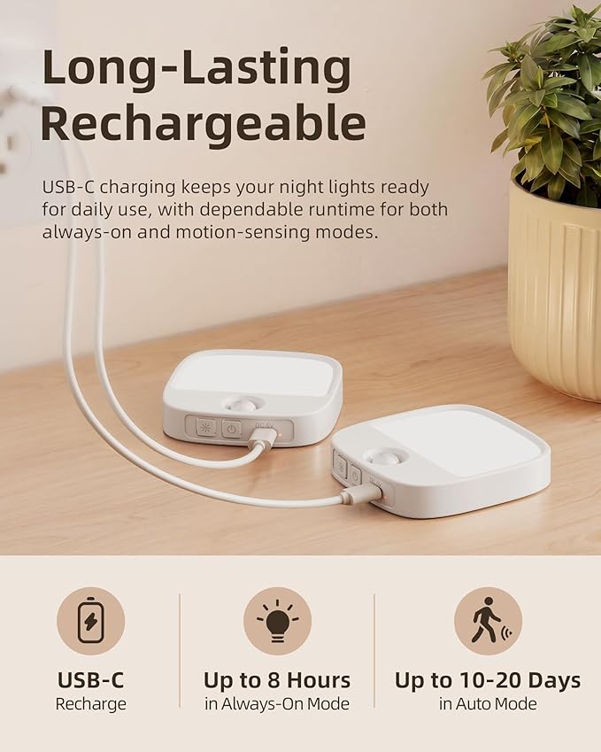 EZVALO Rechargeable Motion Sensor Night Lights, 4 Pack Magnetic Stick-On LED Lights, 3 Color Temperatures, 10%-100% Dimming & Memory, 1000mAh Light for Closet, Bedroom, Hallway, Stairs, Bathroom