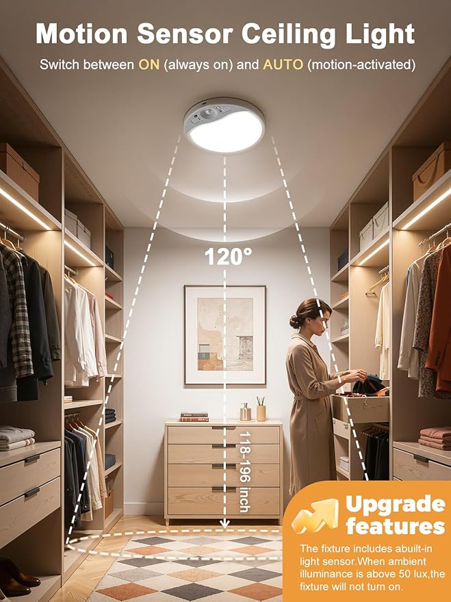 TANBABY 8000mAh Motion Sensor Ceiling Light with Remote, 3CCT Magnetic Battery Operated, 7'' Ultra Slim, Adjustable Timer 30/60/120s for Closet, Hallway, Stairs, Entryway, Pantry, Garage（2 Pack）