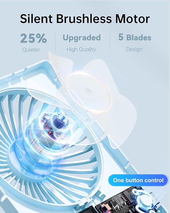 TriPole Mini Portable Desk Fan Rechargeable Ultra Quiet Small Fan 4.5 Inch Personal Travel Fan with 180° Tilt Folding and 3 Speeds Adjustable for Office Desktop Bedroom (Blue)