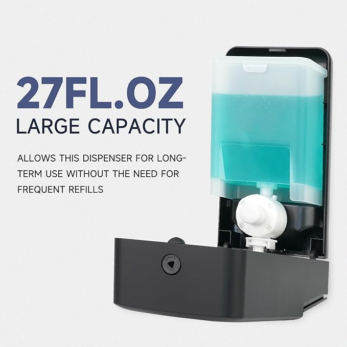 AIKE Wall Mount Liquid Soap Dispenser for Commercial Bathroom 27oz Large Capacity Manual Push Pump Black