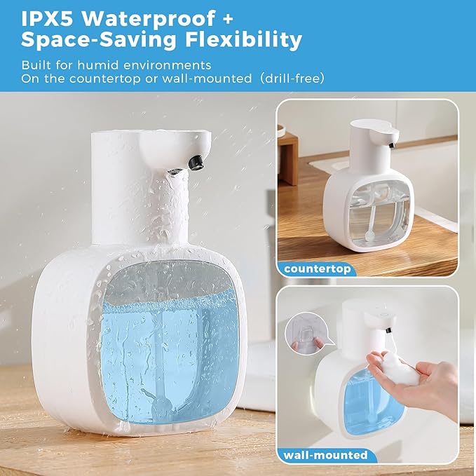 Automatic Foaming Soap Dispenser, 17oz/500ml Touchless Rechargeable with 4-Level Adjustable & IPX5 Waterproof - Level Display for Wall/Tabletop Use in Bathroom, Kitchen