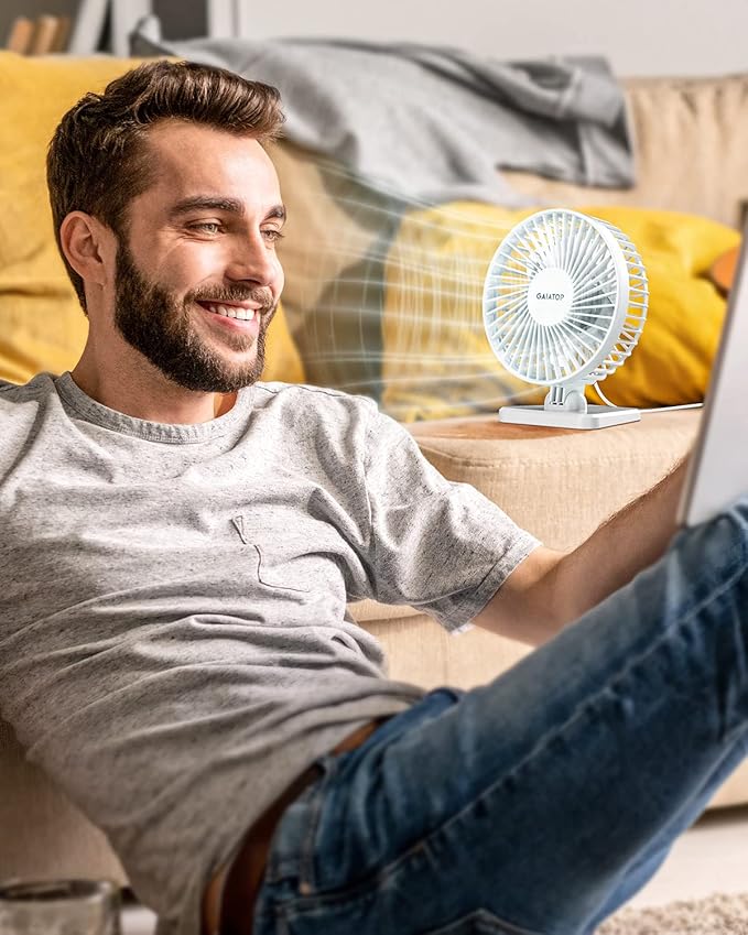 Gaiatop USB Desk Fan, Small But Powerful, Personal Portable Quiet 3 Speeds, Adjustable Mini Table Desktop fan for Cooling Home Office Car Summer Travel Gifts White