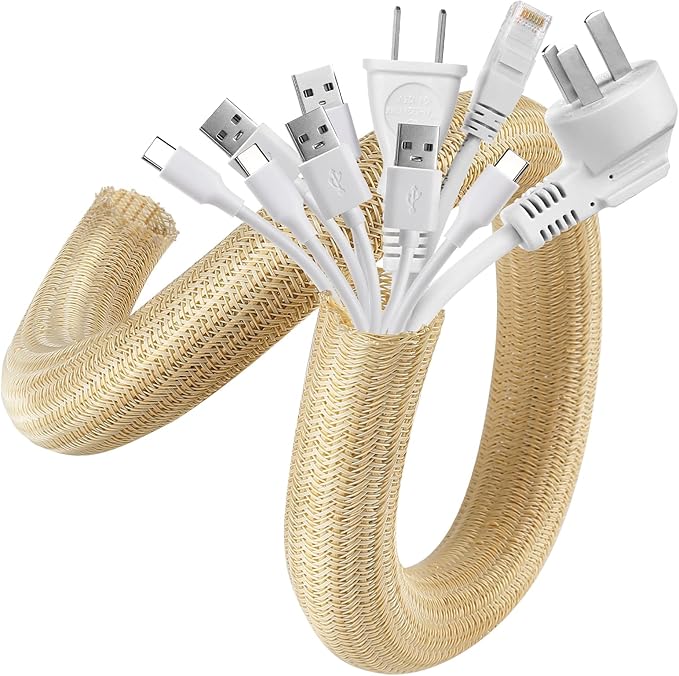 AGPTEK Cable Sleeve, 6.6ft - 1.5 inch Cable Management Desk Cord Cover Organizer Wire Hider for Home Office Computer TV Wire Loom Tubing Pet Proof Cord Protector from Cat Dog Chewing, Wood Color