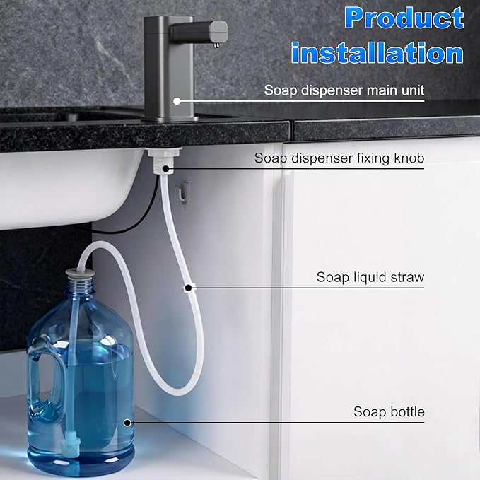 Automatic Dish Soap Dispenser for Kitchen, Touch-Free Sink Soap Pump with Silicone Extension Tube，Designed for Kitchens and Bathrooms （Square）