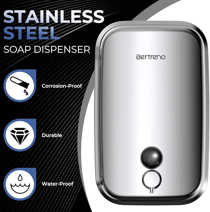 Commercial Soap Dispenser Wall Mount Stainless Steel Soap Dispensers Liquid Manual Anti-Leak Pump Hand Soap Dispenser for Bathroom Kitchen Silver (28 fl.oz./800ml)