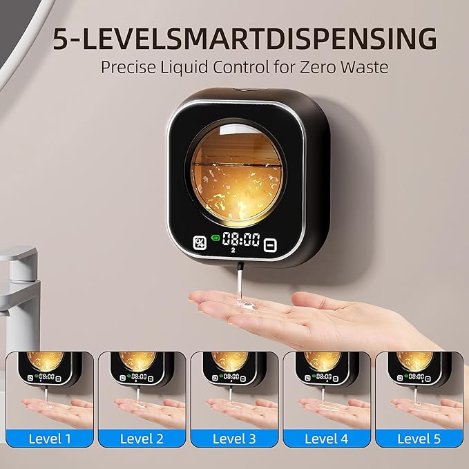 Automatic Liquid Soap Dispenser, Wall Mounted Soap Dispenser, 320ML Electric Touchless Rechargeable, Self-Cleaning & Transparent Window, No-Drill Waterproof for Bathroom, Kitchen