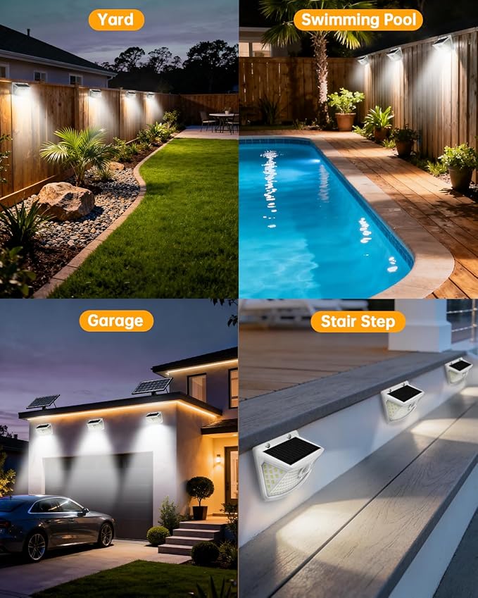 Aootek New Solar Motion Sensor Lights 120 LEDs with Lights Reflector,270° Wide Angle, IP65 Waterproof, Step Lights for Front Door, Yard, Garage, Deck (White, Daylight White, 2-Pack)