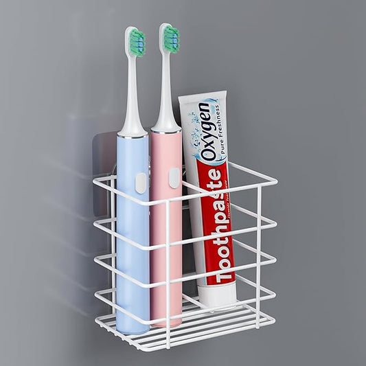 Shower Toothbrush Holder Wall Mounted, Adhesive Toothpaste Organizer for Bathroom Wall, Hanging Razor Tooth Brush Holder Caddy with Drainage, White RV Camper Bathroom Accessories Decor
