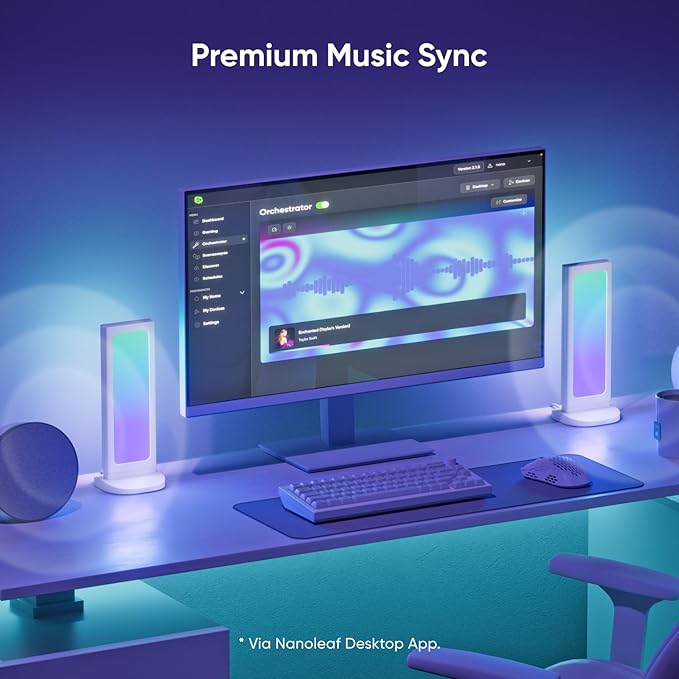Nanoleaf Pegboard Desk Dock, 3‑in‑1 Desk Hub with Dual‑Sided LED Lighting, USB‑A & USB‑C Charging, 950 mm Pegboard Storage, 50 Lumens, 64 RGB LEDs, Works with Nanoleaf Desktop App, White