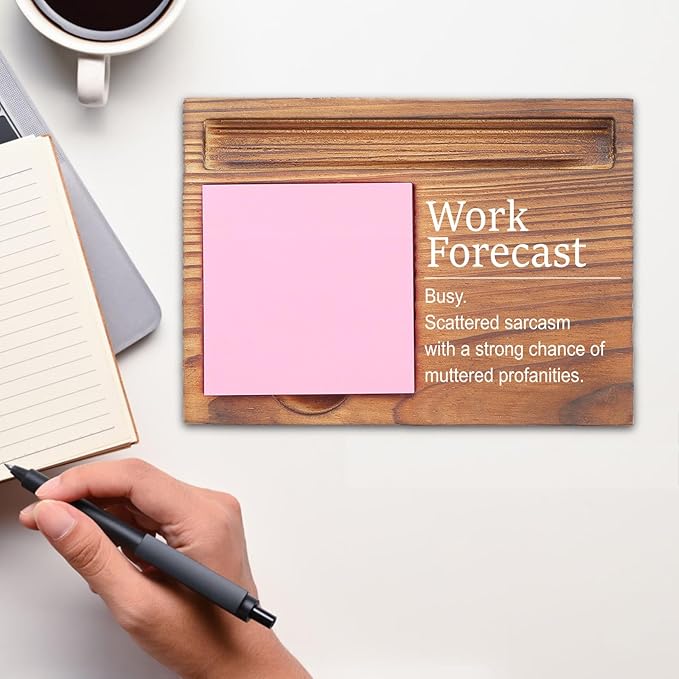 Work Forecast Sticky Note Holder, Funny Office Desk Organizer, Sarcastic Work Gift for Coworkers, Boss, Employees, Self-Stick Note Pad Holders EDP125
