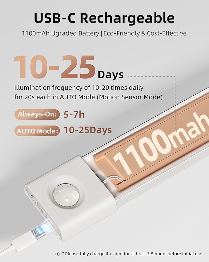 EZVALO 6-Pack Under Cabinet Lighting, Wireless Closet Lights, 50 LED Rechargeable Motion Sensor Light, Dimmable, 3 Color Temperatures, 11.8 inch Counter Lights for Kitchen, Pantry, Bedroom, Wardrobe