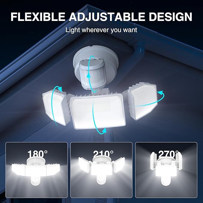 Abovizo 85W LED Security Lights Motion Sensor Light Outdoor, 8500LM Dusk to Dawn, IP65 Waterproof, 6500K, 3 Head Motion Detected Flood Light, Floodlight for Outside, Garage, Yard, Porch (White)