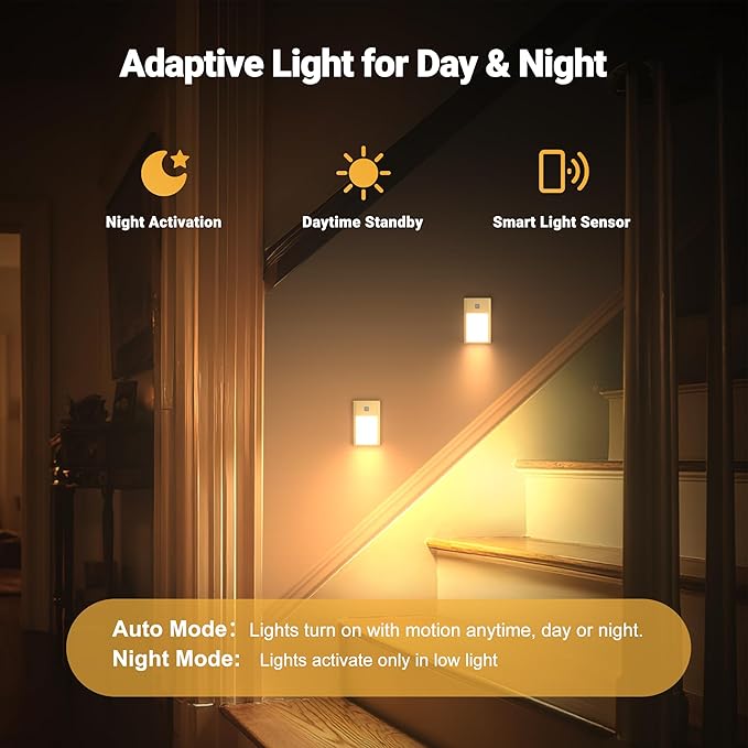 V4light Rechargeable Motion Sensor Night Lights, 8-Pack - Painted Grey Aluminum Alloy, Ultra-Compact Magnetic Mount, 3000K Warm White Glow, Ideal for Hallways, Bedrooms, Stairs & Nightly Use