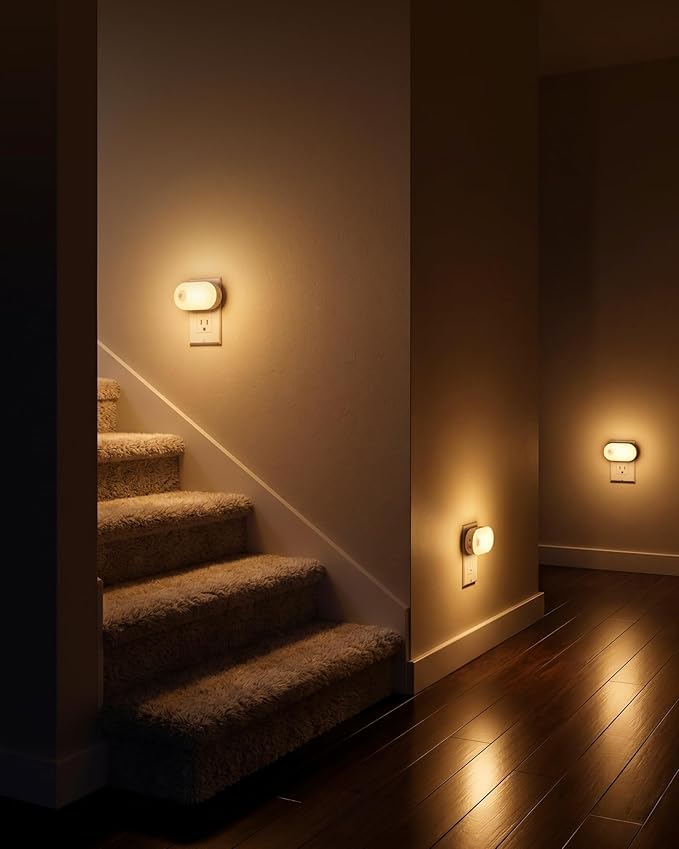 Lyridz Plug in Night Light with Motion Sensor, 120LM Superior Bright Smart Mini LED Nightlight, Warm White with Stepless Adjustable Brightness for Bathroom, Bedroom, Kitchen, Stairs, Hallway, 2 Pack