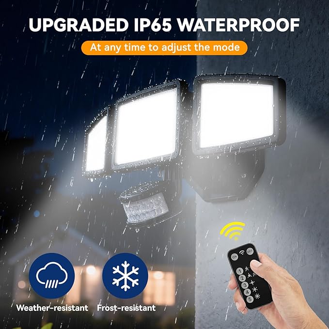 LED Security Lights Motion Sensor Light Outdoor, 7000LM, 6500K, Waterproof, Flood Light Outdoor Motion Detector with Adjustable 3 Head, Hardwired Wall Light for Entryway, Yard, Garage (2)