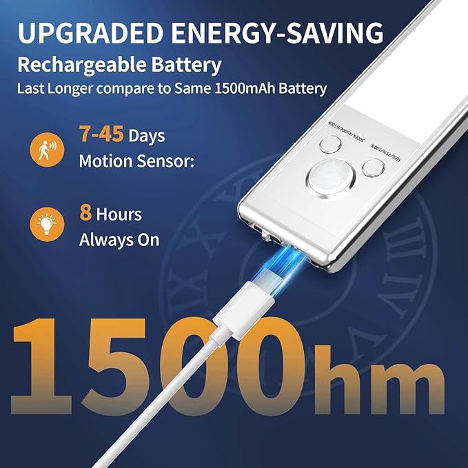 SOUL LINK Under Cabinet Lights, 76 LED Operated Motion Sensor Light Indoor, 1500mAh USB Rechargeable Closet Lights, 4 Pack Magnetic Dimmable Wireless Under Counter Lights for Kitchen, Stairs