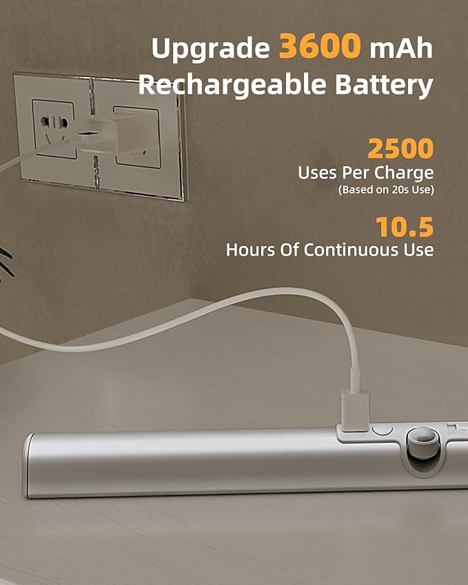 EZVALO 17-Inch Motion Sensor Closet Lights, 3600mAh Rechargeable Battery LED Cabinet Lights, 150 Lumens No-Glare Curved, 3 Color Temps & Dimmable Pantry Lights for Wardrobe, Shelves - 2 Pack