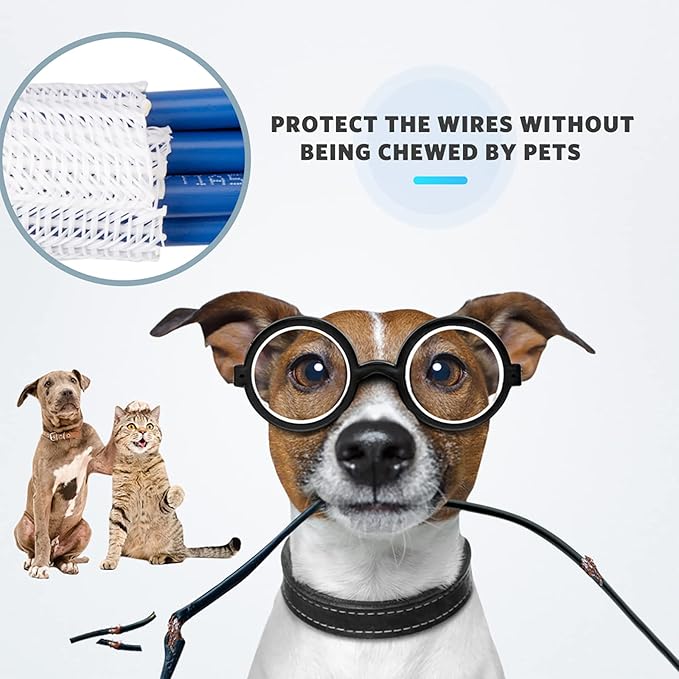 AGPTEK Cable Sleeve, 10ft - 1.5 inch Cable Management Desk Cord Cover Organizer Wire Hider for Home Office Computer TV Wire Loom Tubing Pet Proof Cord Protector from Cat Dog Chewing, White