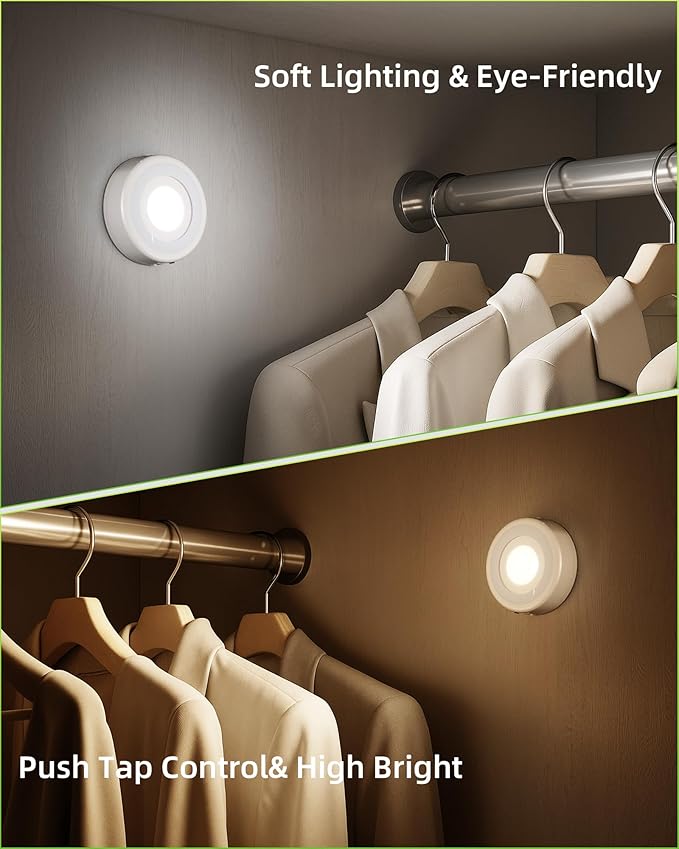 EZVALO LED Puck Lights with Charging Station, Rechargeable Stick On Tap Lights, Wireless Closet Light, 3 Color Temps, Under Cabinet Lights, 2.5'' Mini Touch Light for Kitchen,Pantry,Shelves(6 Pack)