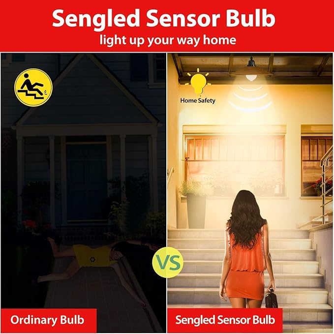 Sengled Motion Sensor Light Bulbs, A19 LED Dusk to Dawn Bulbs 3000K Soft White, Motion Activated Indoor Outdoor Light Bulbs 8.8W (60W Equivalent) 800 Lumens for Porch, Garage, Hallway, 4 Pack