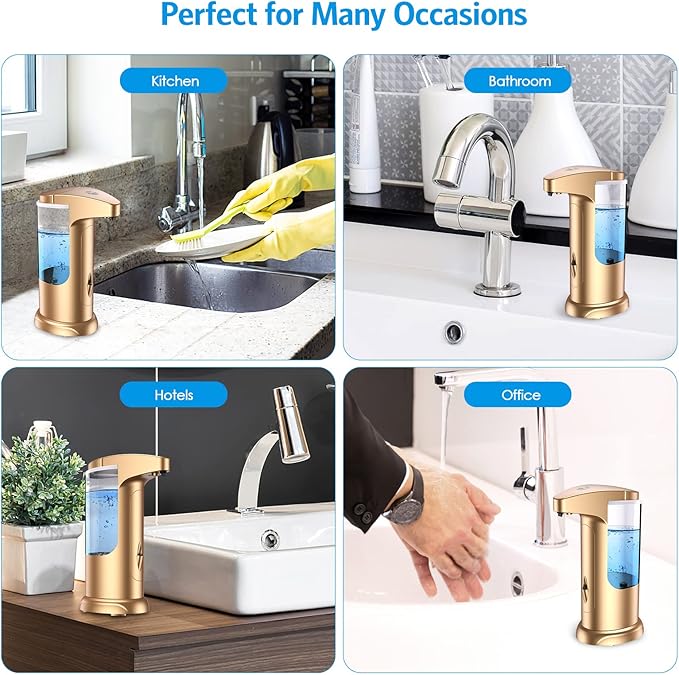 AMIR 12.5oz Touchless Automatic Soap Dispenser, Battery Operated Automatic Liquid Hand Soap Dispenser, Adjustable Volume, Water-Resistant for Kitchen and Bathroom