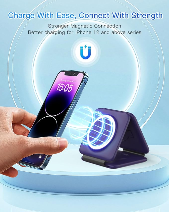 Iseyyox Charging Station for Mag Safe Apple - 3 in 1 Magnetic Foldable Wireless Charger Pad - Travel Charging Mat for iPhone 17 16 15 14 13 12 Pro Max Plus Watch & Airpods