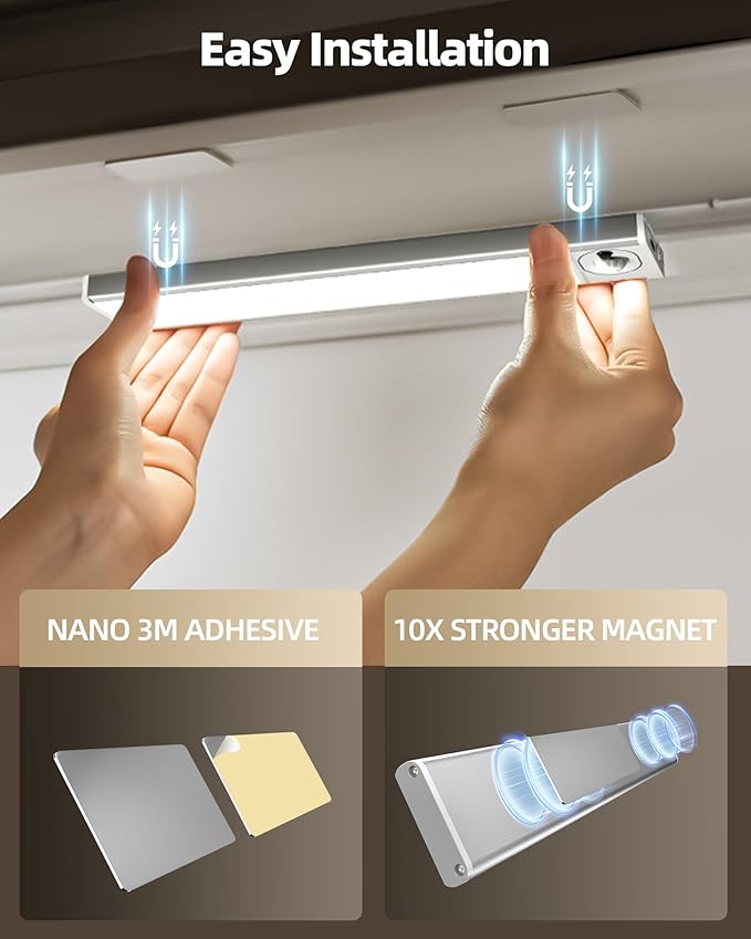 4Pack 7.8inch Under Cabinet Lighting, Rechargeable Motion Sensor Light Wireless Indoor, Dimmable 3 Color Temps Closet Lights with Remote, Under Counter Lights for Kitchen, Stairs, Bookshelf