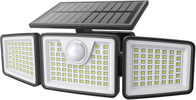 daphino 2500LM Solar Lights Outdoor with Motion Sensor,3 Head 270° Wide Angle Street Area Lights,IP65 Waterproof Security Lighting with 3 Modes(Non-Remote,1 Pcs)
