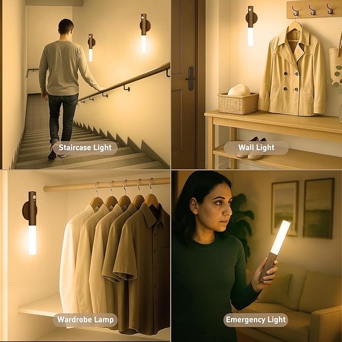 WhitePoplar Battery Operated Wall Sconce Set of 2 - Rechargeable Motion Sensor Night Lights, 2200mAh Wireless Wall Lights Sconce, Magnetic Portable Hallway Light for Kitchen Stair Cabinet, 3000K