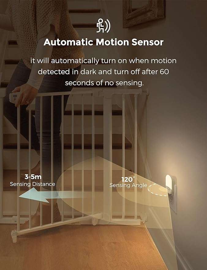 L LOHAS LED Motion Sensor Night Light, Motion Activated Night Light, 4Pack, 3000K Warm White, Night Lights Plug into Wall Motion Sensor, 30/60LM Adjustable Brightness, for Kids Adults Bathroom Kitchen