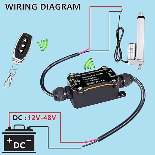 Forward and Reverse Remote Switch,DC 12V to 48V 8A Waterproof Remote Control Switch,Linear Actuator 12V Wireless Remote,Up to 165 Feet Range,for Shutter Doors,Winch Electromagnetic