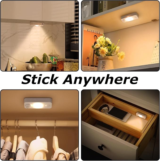 NIEGNOWOO LED Motion Sensor Puck Lights, Rechargeable Cabinet Lights, Stick on Wireless LED Night Light for Closet, Drawer, Shelf, Under Cabinet, Warm White 8Pack, USB Charging Cord Included