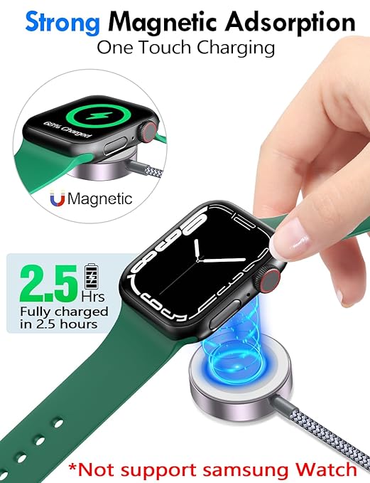 2Pack Multi Charging Cable Cord for Travel Essentials,Apple Watch Charger,iPhone Charger,[3-in-2] Type C/Lightning Cable Portable Designed for iWatch,iPhone 17-8,Galaxy S25-21,AirPods,iPad-1.5M Gray