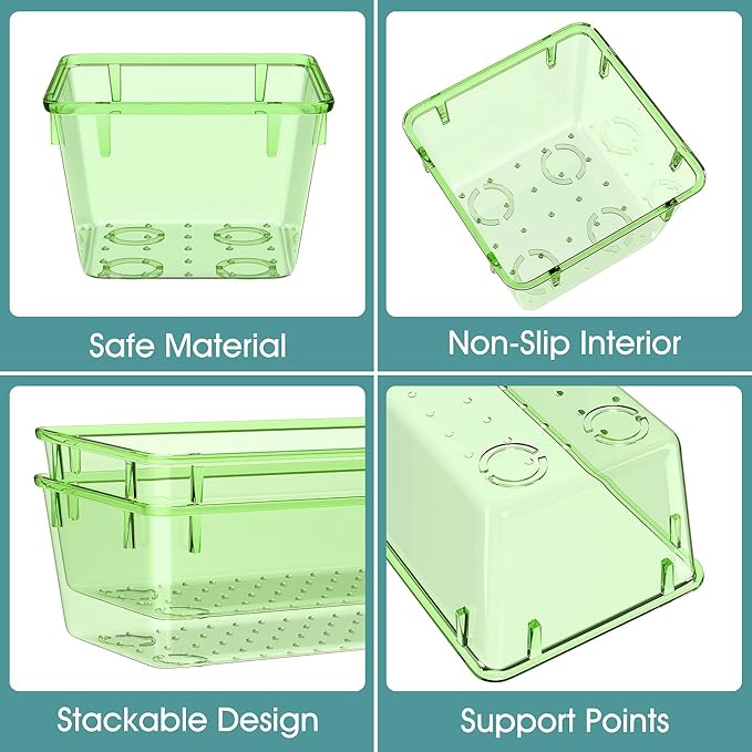 WOWBOX 25 PCS Plastic Drawer Organizer Set, 4 Sizes Desk Drawer Divider Organizers and Storage Bins for Makeup, Jewelry, Gadgets for Kitchen, Bedroom, Bathroom, Office, Clear Green