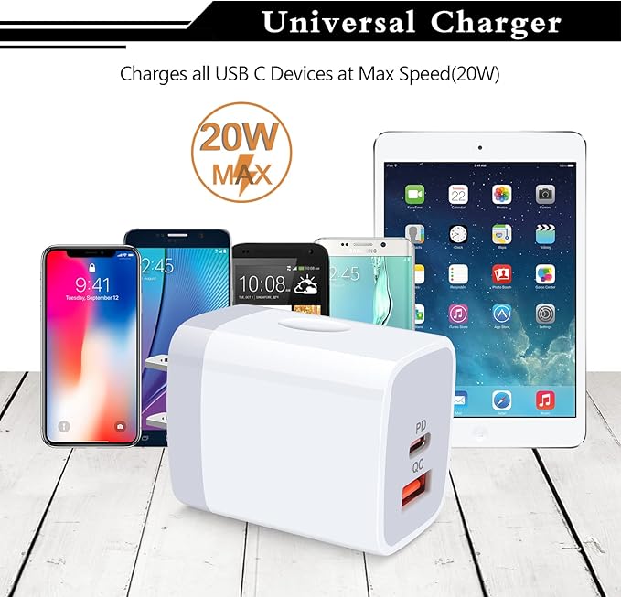 USB C Power Adapter,3Pack 20W 2 Port PD&QC 3.0 Type C Fast Charging Block Wall Charger Compatible for iPhone 17 16e 16 15 14 13 12 11 Pro Max,SE,iPad,8 7 Plus,Samsung Galaxy S21 S20 S10 Plus,Pixel 9 8