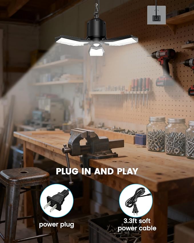 Motion Sensor Garage Light Plug-in 80W 8000LM, Motion Activated Led Shop Light with Romote, 3 Modes Indoor Bulb for Basement/Workshop 1Pack