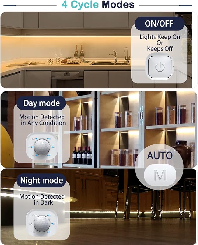 DGD Under Cabinet Lights - Plug-in Motion Sensor LED Strip Lights Indoor with UL FCC Approved Adapter, Dimmer and Timer for Kitchen Cabinet, Stairway, Bedroom 2 Pack