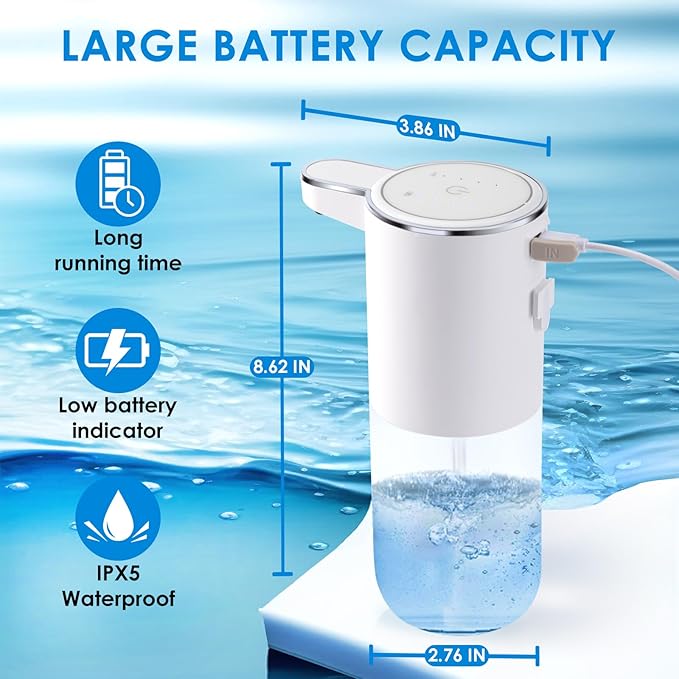 XINKORA Automatic Foaming Soap Dispenser, Touchless Foam Hand Soap Dispenser for Bathroom, 4-Level Adjustable,13.5oz/400ml, Wall Mounted, Rechargeable