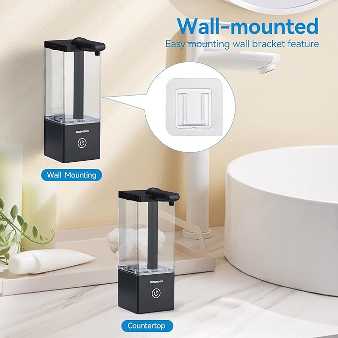 Automatic Soap Dispenser,Touchless Dish Soap Dispenser,16.5oz/490mL Wall Mounted,USB Rechargeable,3 Adjustable Soap Dispensing Levels,Liquid Hand Dispenser for Bathroom,Kitchen,Office(Black)