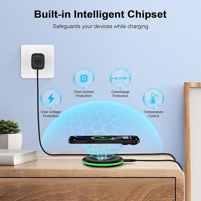 for S25 Edge Wireless Charger Pad for Samsung Galaxy S25 Ultra S25+ S25 FE S24 S23 Z Fold/Flip 7, 15W Android Fast Charging Station with 18W Adapter for iPhone 17 Pro Max 16e 16 15 Plus,Pixel 10 9a 9