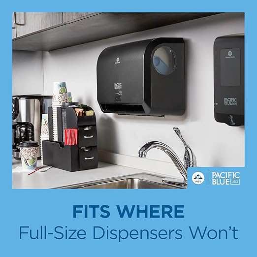 Georgia-Pacific Pacific Blue Ultra 9" Mini Automatic Paper Towel Dispenser by GP PRO (Georgia-Pacific), Black, 54518, 14.1" W x 6.5" D x 11.1" H - New Version
