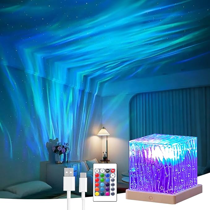 Northern Lights Projector, 16 Colors Rechargeable Aurora Light Projector & Mood Lighting Galaxy Lamp, Remote Night Light for Bedroom, Gift for Teenage Girls Room Decor (Battery)
