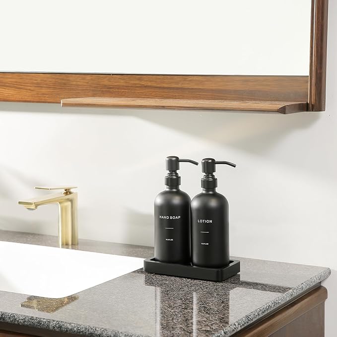 Prus Waso Black Soap Dispenser Bathroom Set, Soap and Lotion Dispenser Set with Stainless Steel Pump, Perfect for Bathroom Decor. (Black)