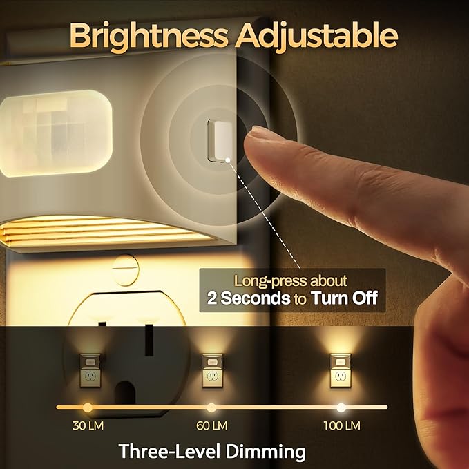 DORESshop LED Night Light[2 Pack], Night Lights Plug into Wall, 3 Mode Motion Sensor Night Light Plug in, Dusk to Dawn Sensor, Nightlights for Adults, Bedroom, Bathroom, Hallway, White Cover