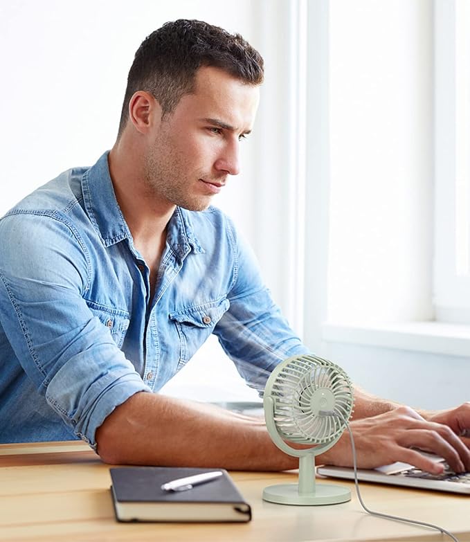 LEMOISTAR Small Personal USB Powered Fan with 4 Speeds, Portable Desk Fans with 310° Rotation, Mini Powerful Table Fans, Air Cooling Fan for Office, Bedroom, Easy to Store, Strong, Compact-Green
