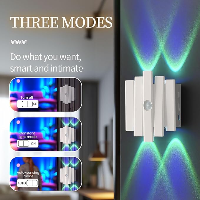Rechargeable Motion Sensor Night Light, Magnetic RGB Color Changing LED Ambient Lighting, Compact Battery Operated Indoor Wall Light for Hallway, Stairs, Bathroom & Kids Room