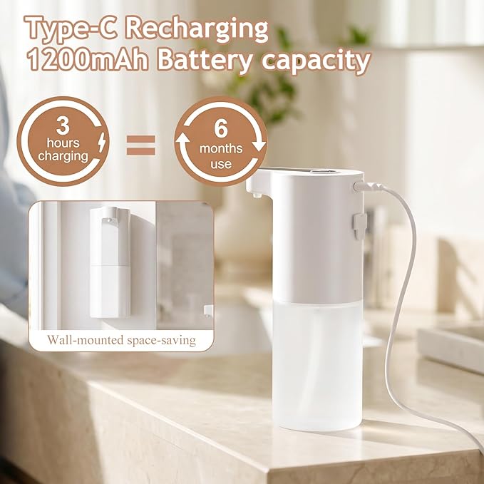 Automatic Soap Dispenser Touchless, Liquid & Foaming Soap Dispensers, USB Rechargeable Smart Hand Soap Dispenser, 3-Level Adjustable, 12.2oz/360ml (2 Pcs Gel Set White)