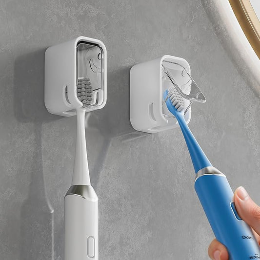 Toothbrush Holders for Bathroom【Innovation Single Slot Design】 2PCS Toothbrush Holder Wall Mounted with Cover for Shower, Single Toothbrush Dispenser Storage Organizer for Family & Travel